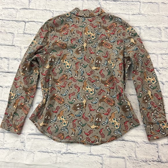 Vintage Rough Rider/Circle T cowgirl multi color boot button down shirt. - Picture 6 of 7